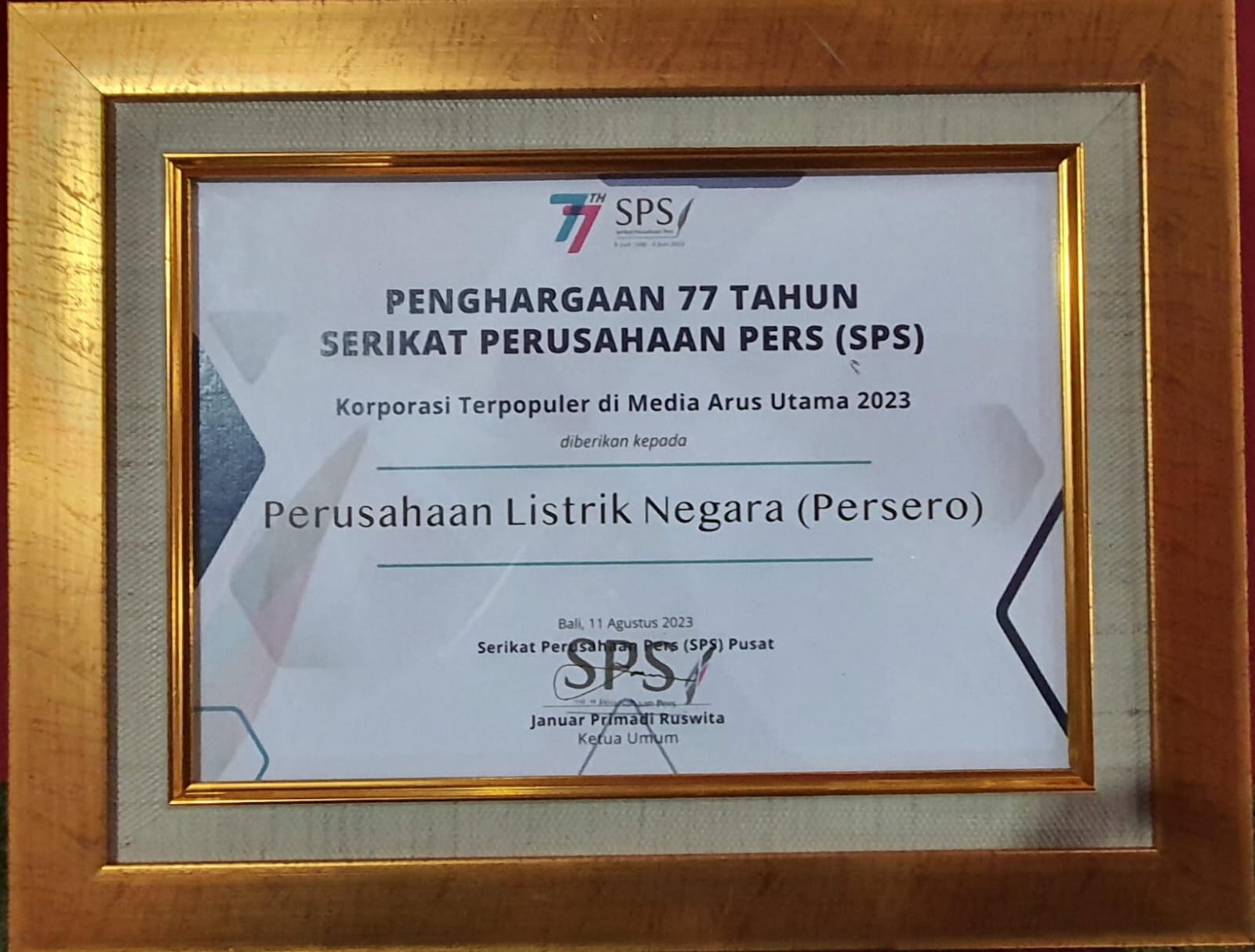 PLN Dinobatkan Jadi Korporasi Terpopuler di Media Arus Utama Versi Serikat Perusahaan Pers