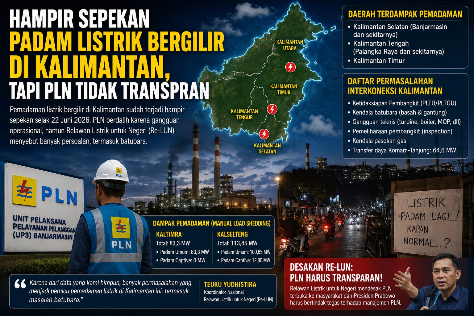 Hampir Sepekan Padam Listrik Bergilir di Kalimantan, Tapi PLN Tidak Transparan
